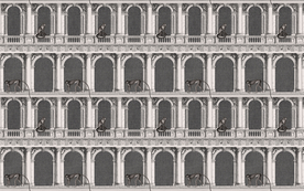 手绘欧式建筑猕猴背景