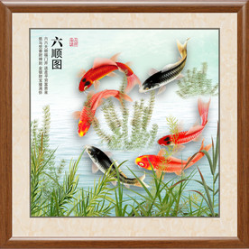原创高清鲤鱼六顺图装饰画