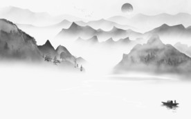 爆款 中式灰色山水 TIF分层