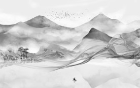 高清 中式灰色山水 TIF分层