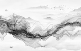 线条中式灰色山水 TIF分层