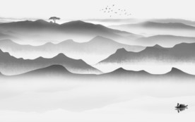 灰色高清中式山水 TIF分层