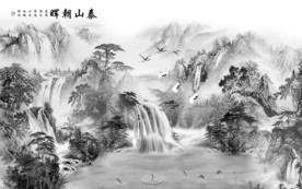 新品灰色中式山水 TIF分层