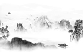 高清灰色中式山水 TIF分层