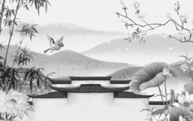 高清 灰色中式山水 TIF分层