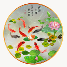 原创高清鲤鱼圆型装饰画