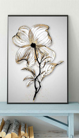 现代北欧金色黑白花卉玄关装饰画