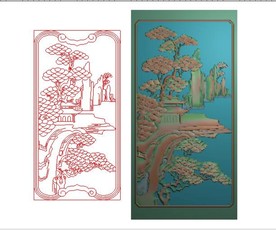 山水风景 松树精雕图