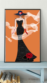 现代爱马仕晚礼服美女玄关装饰画