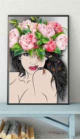 现代轻奢红玫瑰美女少女装饰画