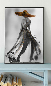 北欧金色水墨长裙美女玄关装饰画