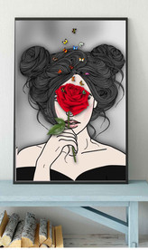 现代轻奢红玫瑰美女少女装饰画