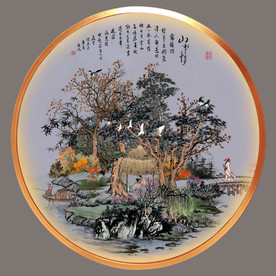 原创圆型水墨山水画装饰画