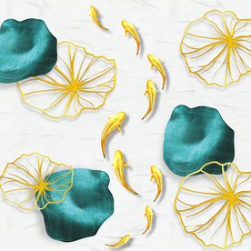 现代简约荷花九鱼装饰画