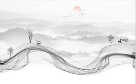 新中式抽象水墨山水风景背景墙