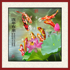 高清鲤鱼荷花装饰画