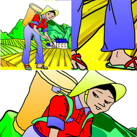 稻田里的人 卡通女人插画