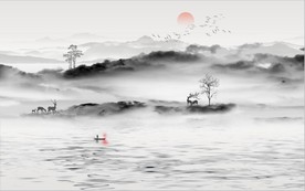 新中式抽象水墨山水风景背景墙