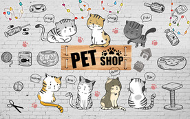 个性砖墙猫咪宠物店工装背景墙