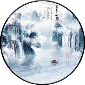 新中式富川山居图圆形装饰画图片