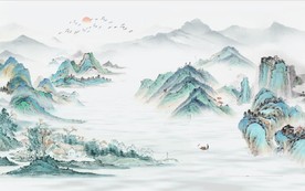新中式古代水墨山水国画壁画