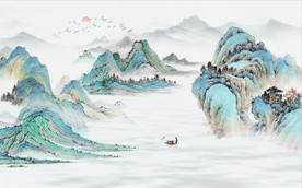 新中式古代水墨山水国画壁画