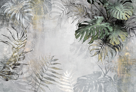 手绘北欧复古植物树叶花卉背景墙