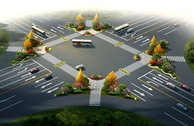 道路渠化岛景观绿化效果图