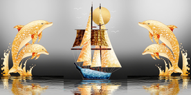 装饰画 船 海豚