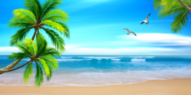 蓝天白云沙滩背景墙