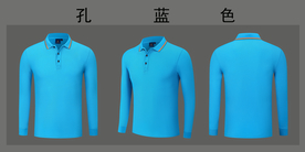 孔蓝色长袖POLO衫图片