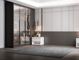 现代极简卧室背景墙室内效果图