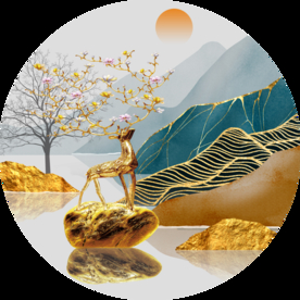 圆形装饰画金色麋鹿