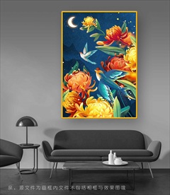 质感饱满菊花鸟儿挂画