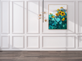 现代极简餐厅背景墙场景3D空景