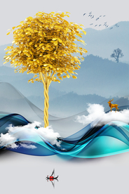 发财树晶瓷画装饰画玄关