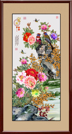 手绘高清牡丹花鸟装饰画