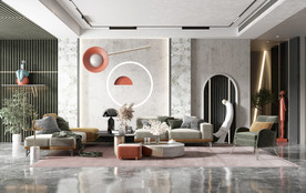 现代客厅，沙发茶几组合，陈设