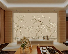 工笔花鸟电视背景墙
