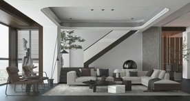 现代轻奢别墅客厅多人沙发休闲单