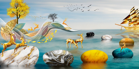 麋鹿晶瓷画玄关