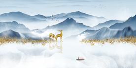 麋鹿山水画
