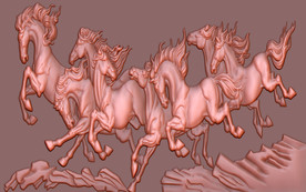 八骏图浮雕壁画背景墙