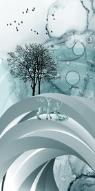 抽象线条水墨远山飞鸟玄关