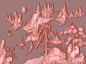 中式古典山水浮雕电视背景墙