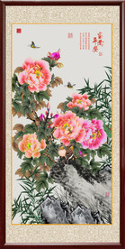 手绘牡丹玄关装饰画