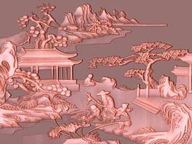 山水寻仙铜雕背景墙