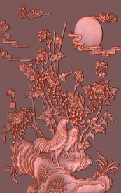 鸣鸡铜雕玄关壁画