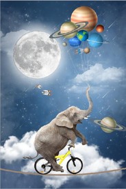 蓝色抽象大象星球儿童房装饰画