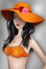 现代爱马仕太阳帽美女玄关装饰画